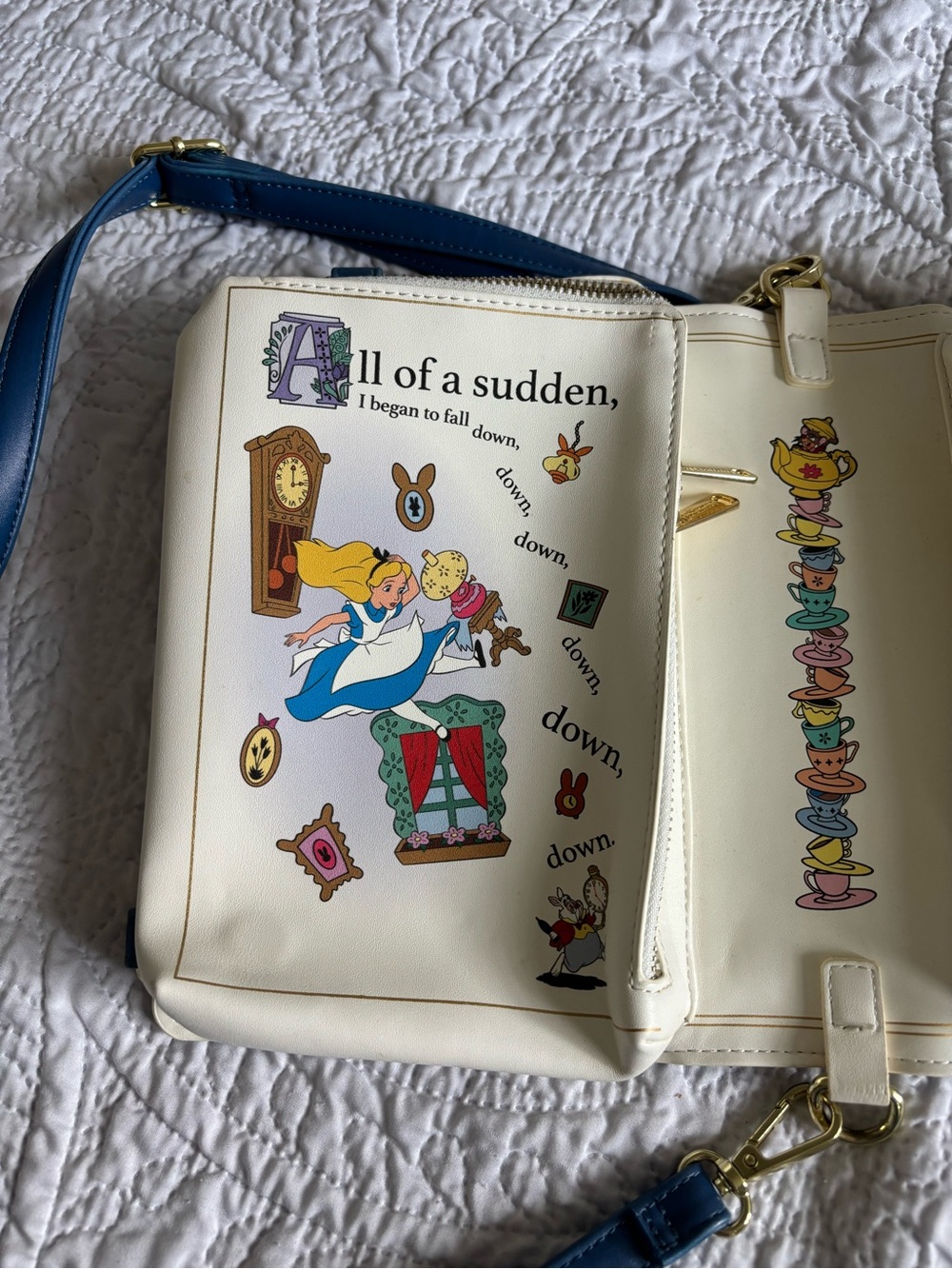 Loungefly Blue Alice in Wonderland Storybook Crossbody with Floral Print - Picture 6 of 10